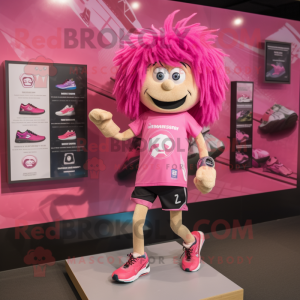 Pink Momentum mascot costume character dressed with a Running Shorts and Anklets
