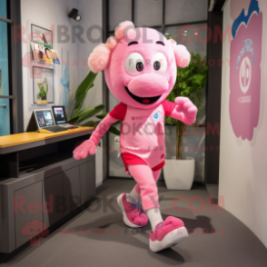 Pink Momentum mascot costume character dressed with a Running Shorts and Anklets