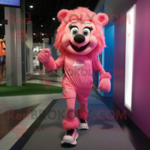 Pink Momentum mascot costume character dressed with a Running Shorts and Anklets