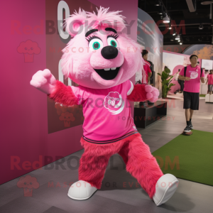 Pink Momentum mascot costume character dressed with a Running Shorts and Anklets