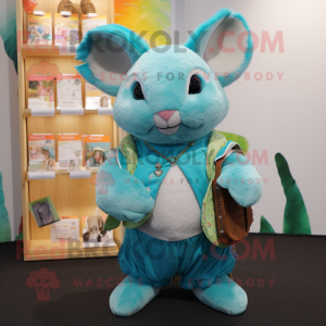 Turquoise Chinchilla mascot costume character dressed with a Shorts and Coin purses