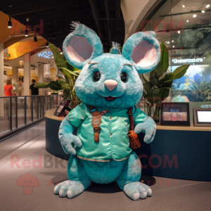 Turquoise Chinchilla mascot costume character dressed with a Shorts and Coin purses