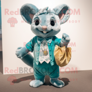 Turquoise Chinchilla mascot costume character dressed with a Shorts and Coin purses