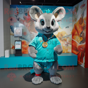 Turquoise Chinchilla mascot costume character dressed with a Shorts and Coin purses