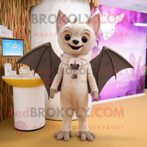 Beige Fruit Bat mascot costume character dressed with a One-Piece Swimsuit and Earrings
