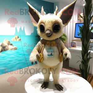 Beige Fruit Bat mascot costume character dressed with a One-Piece Swimsuit and Earrings