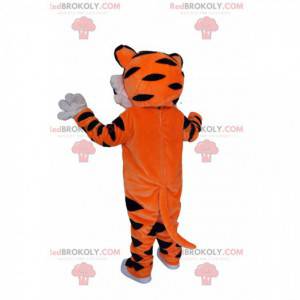 Mascote tigre muito entusiasmado. Fantasia de tigre -