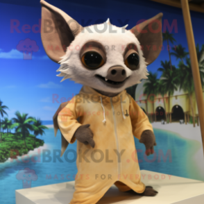 Beige Fruit Bat mascot costume character dressed with a One-Piece Swimsuit and Earrings