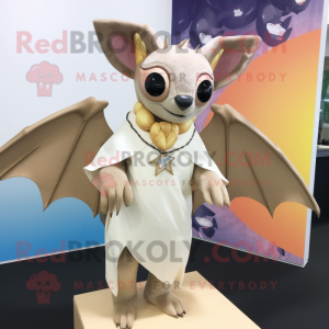 Beige Fruit Bat mascot costume character dressed with a One-Piece Swimsuit and Earrings