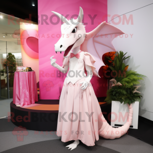 Pink Pterodactyl mascot costume character dressed with a Wedding Dress and Clutch bags
