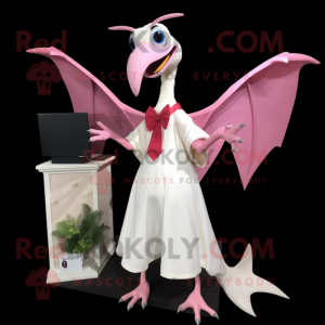 Pink Pterodactyl mascot costume character dressed with a Wedding Dress and Clutch bags