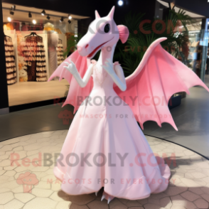 Pink Pterodactyl mascot costume character dressed with a Wedding Dress and Clutch bags