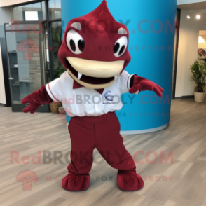 Maroon Barracuda mascot costume character dressed with a Romper and Bow ties