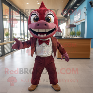 Maroon Barracuda mascot costume character dressed with a Romper and Bow ties