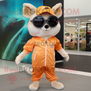 Peach Flying Squirrel mascot costume character dressed with a Joggers and Sunglasses