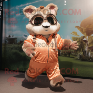 Peach Flying Squirrel mascot costume character dressed with a Joggers and Sunglasses