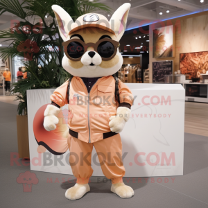 Peach Flying Squirrel mascot costume character dressed with a Joggers and Sunglasses