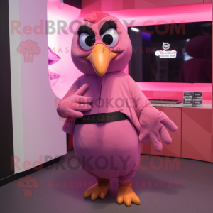 Pink Crow mascot costume character dressed with a Sweatshirt and Cummerbunds