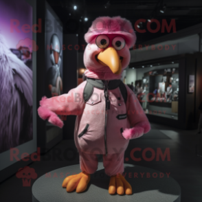 Pink Crow mascot costume character dressed with a Sweatshirt and Cummerbunds
