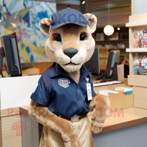 Navy Mountain Lion mascot costume character dressed with a Chinos and Caps