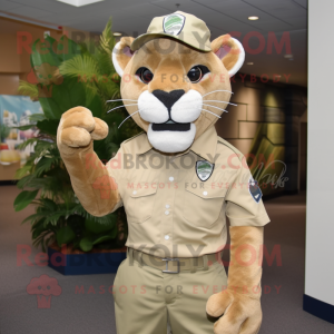 Navy Mountain Lion mascot costume character dressed with a Chinos and Caps