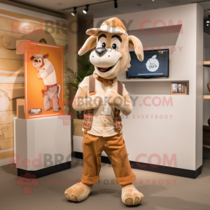 Tan Goat mascot costume character dressed with a Bootcut Jeans and Beanies