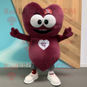 Maroon Heart mascot costume character dressed with a Bermuda Shorts and Headbands
