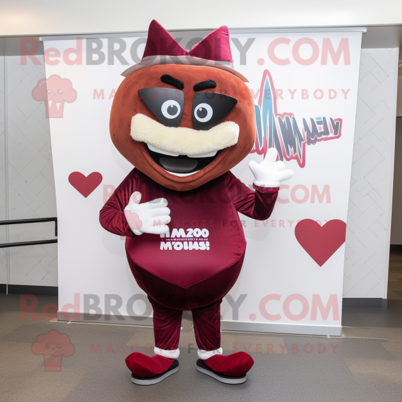 Maroon Heart mascot costume character dressed with a Bermuda Shorts and Headbands Maroon Heart mascot costume character dressed with a Bermuda Shorts and Headbands