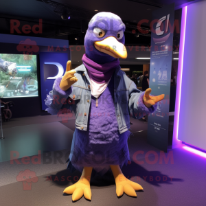 Purple Albatross mascot costume character dressed with a Jeans and Wraps
