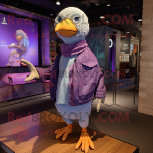 Purple Albatross mascot costume character dressed with a Jeans and Wraps