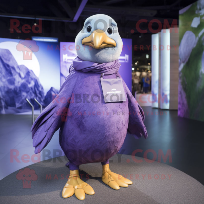 Purple Albatross mascot costume character dressed with a Jeans and Wraps