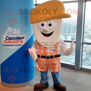 Peach Clam Chowder mascot costume character dressed with a Bootcut Jeans and Pocket squares