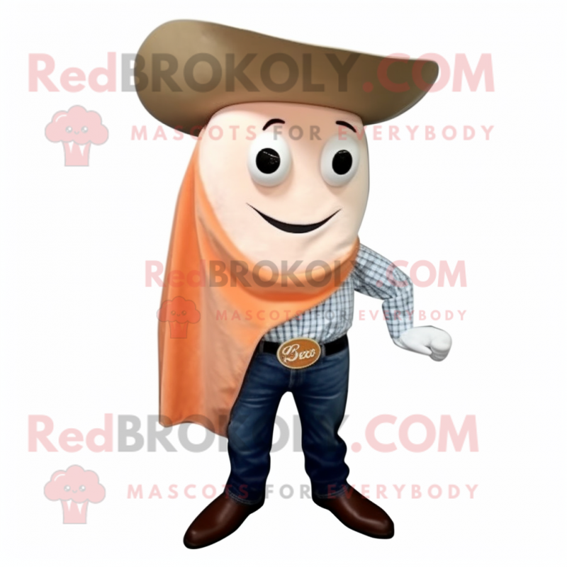 Peach Clam Chowder mascot costume character dressed with a Bootcut Jeans and Pocket squares