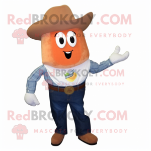 Peach Clam Chowder mascot costume character dressed with a Bootcut Jeans and Pocket squares