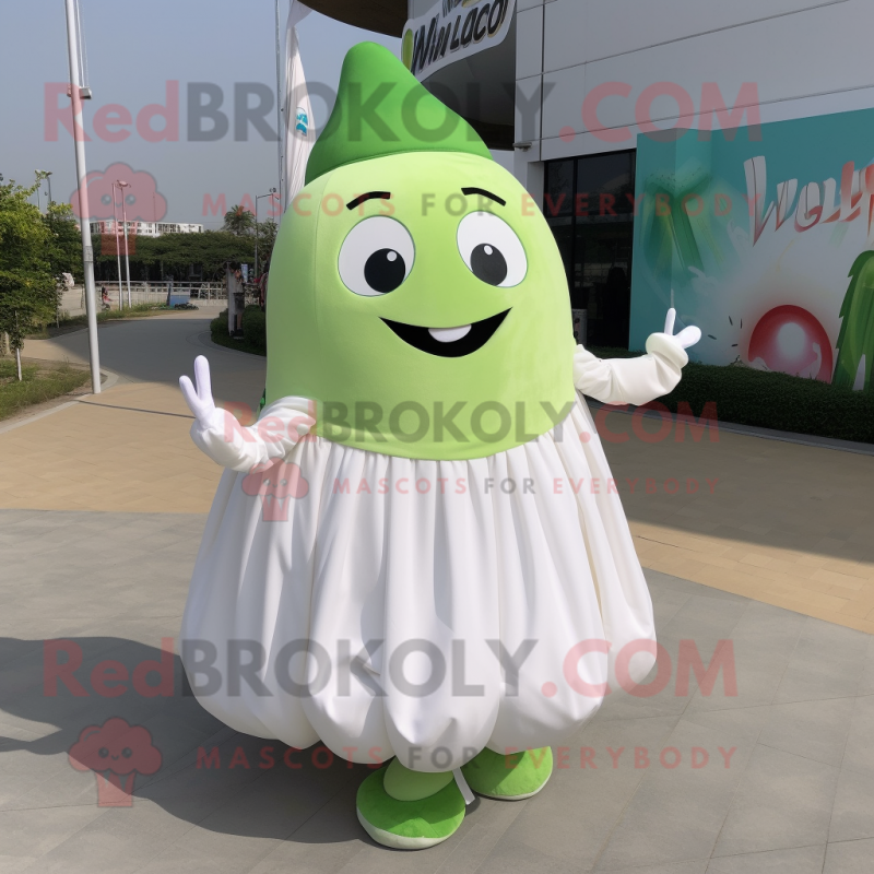 White Watermelon mascot costume character dressed with a A-Line Dress and Gloves White Watermelon mascot costume character dressed with a A-Line Dress and Gloves