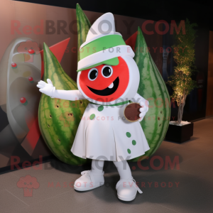 White Watermelon mascot costume character dressed with a A-Line Dress and Gloves