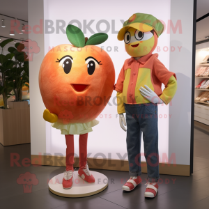 Peach Apple mascot costume character dressed with a Boyfriend Jeans and Cummerbunds