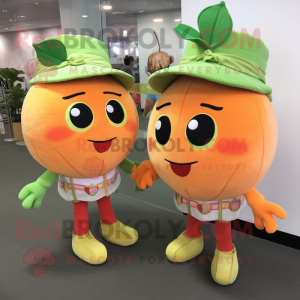 Peach Apple mascot costume character dressed with a Boyfriend Jeans and Cummerbunds