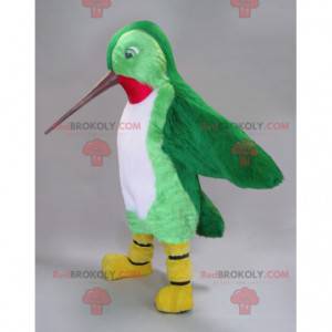 Mascote beija-flor verde branco e vermelho com bico longo -