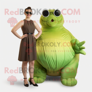 Lime Green Glyptodon mascot costume character dressed with a Midi Dress and Sunglasses