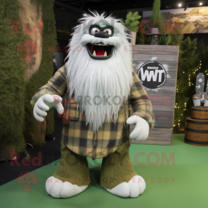 Olive Yeti mascot costume character dressed with a Flannel Shirt and Necklaces