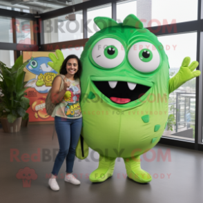 Lime Green Tacos mascot costume character dressed with a Mom Jeans and Ties