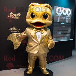 Gold Cod mascot costume character dressed with a Cover-up and Bow ties