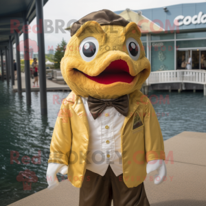 Gold Cod mascot costume character dressed with a Cover-up and Bow ties