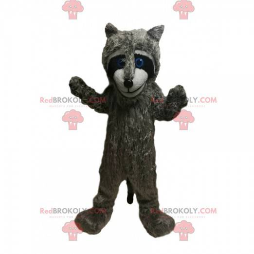 Grijze wasbeer mascotte met mooie blauwe ogen! - Redbrokoly.com