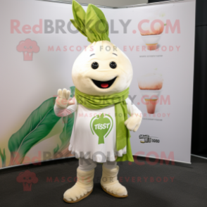 Cream Beet mascot costume character dressed with a T-Shirt and Scarves