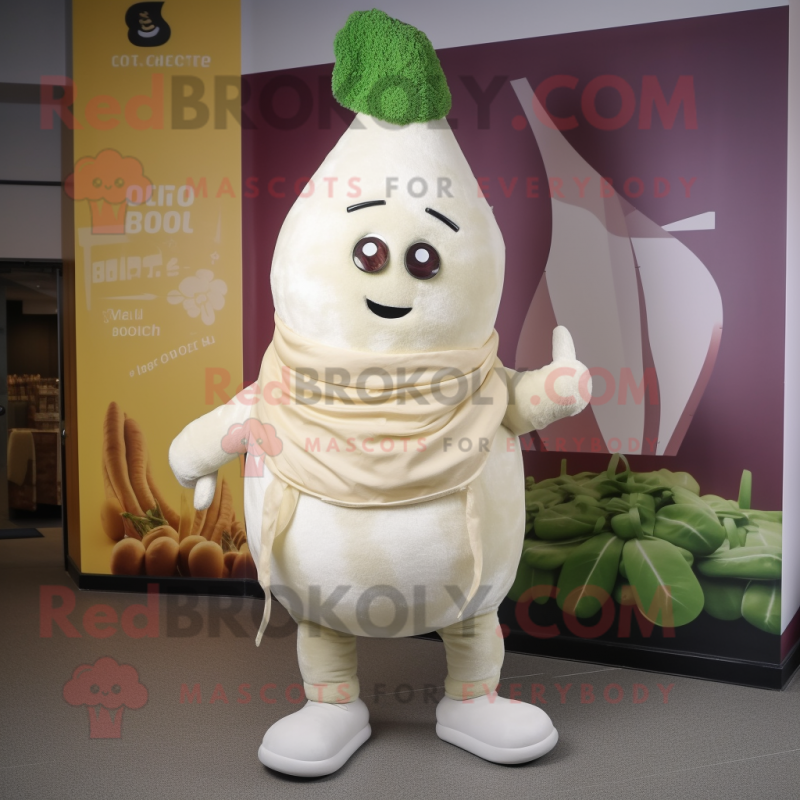Cream Beet mascot costume character dressed with a T-Shirt and Scarves Cream Beet mascot costume character dressed with a T-Shirt and Scarves