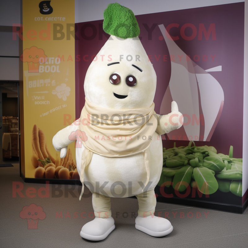 Cream Beet mascot costume character dressed with a T-Shirt and Scarves