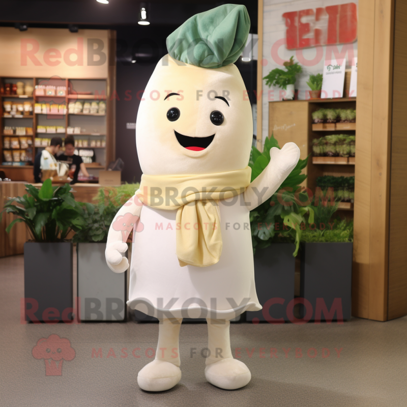 Cream Beet mascot costume character dressed with a T-Shirt and Scarves