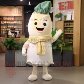 Cream Beet mascot costume character dressed with a T-Shirt and Scarves